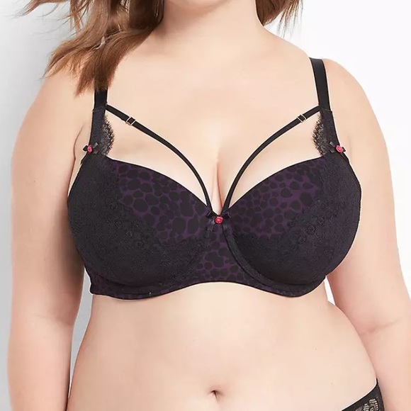 Cacique Animal-Print Boost Balconette Bra Black/Purple Sz 40B - Picture 1 of 8